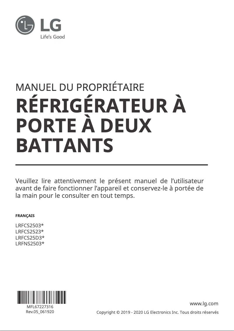 Image de la première page du manuel de l'appareil LRFCS25D3S