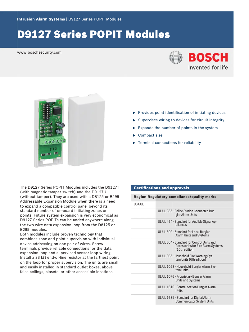 Page n°1 - Manuel utilisateur Bosch D9127U