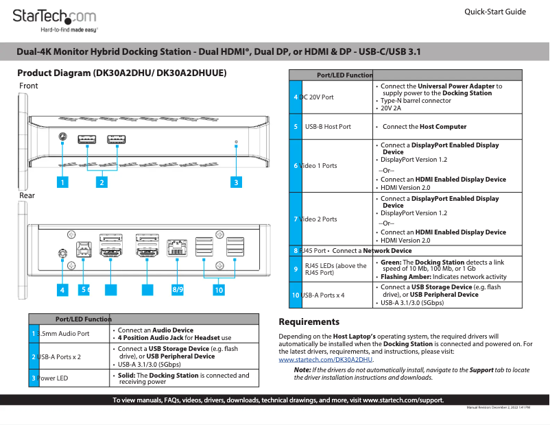 Page 1 de la notice Manuel utilisateur StarTech.com DK30A2DHUUE