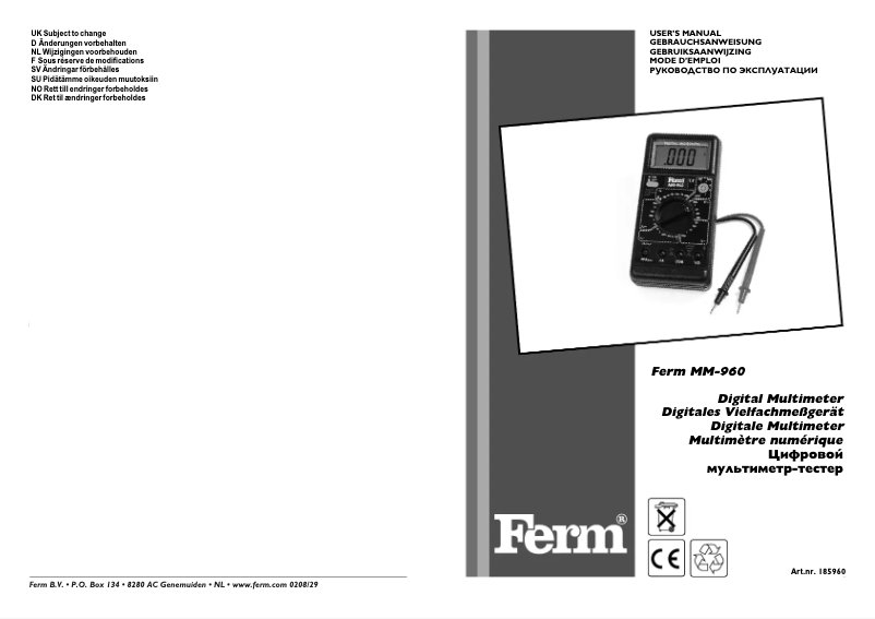 Page n°1 - Manuel utilisateur Ferm MM-960