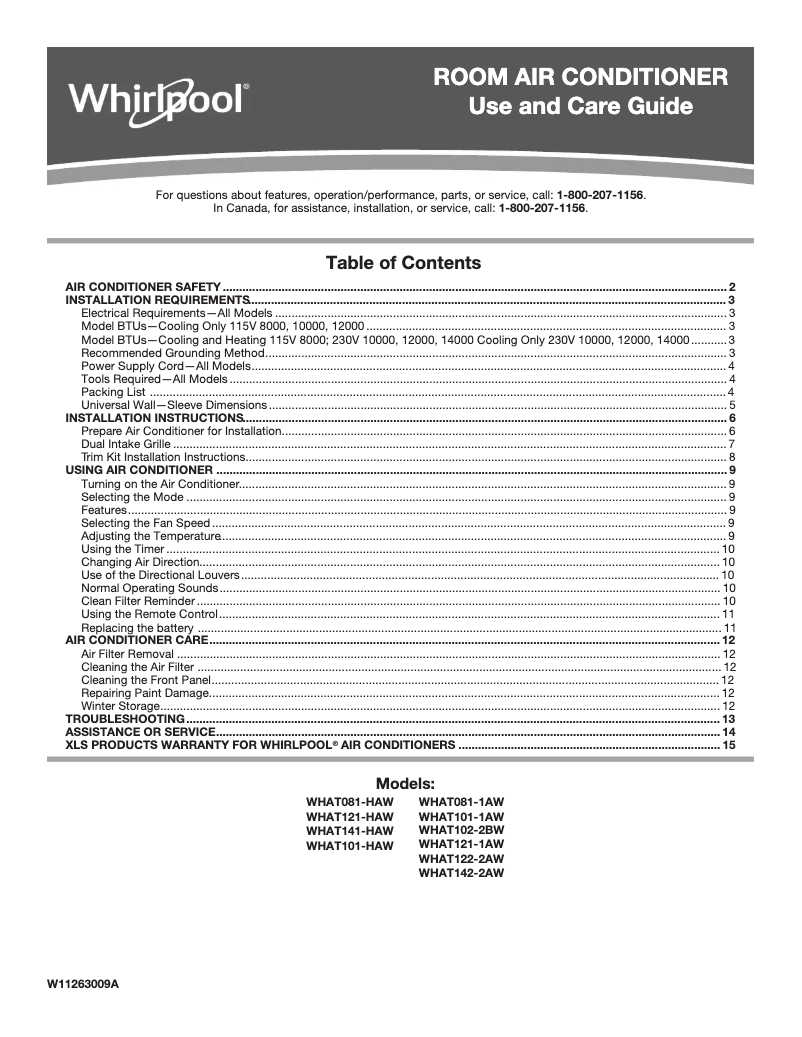 Page 1 de la notice Manuel utilisateur Whirlpool WHAT102-2BW
