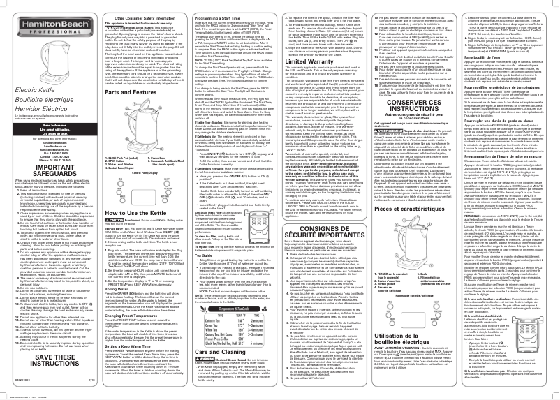 Page 1 de la notice Manuel utilisateur Hamilton Beach 41028