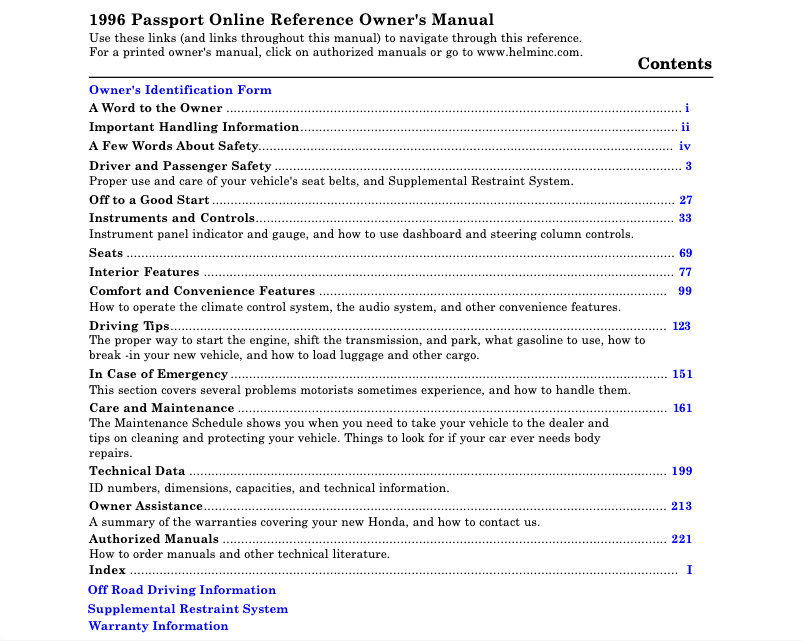 Image de la première page du manuel de l'appareil Passport (1996)
