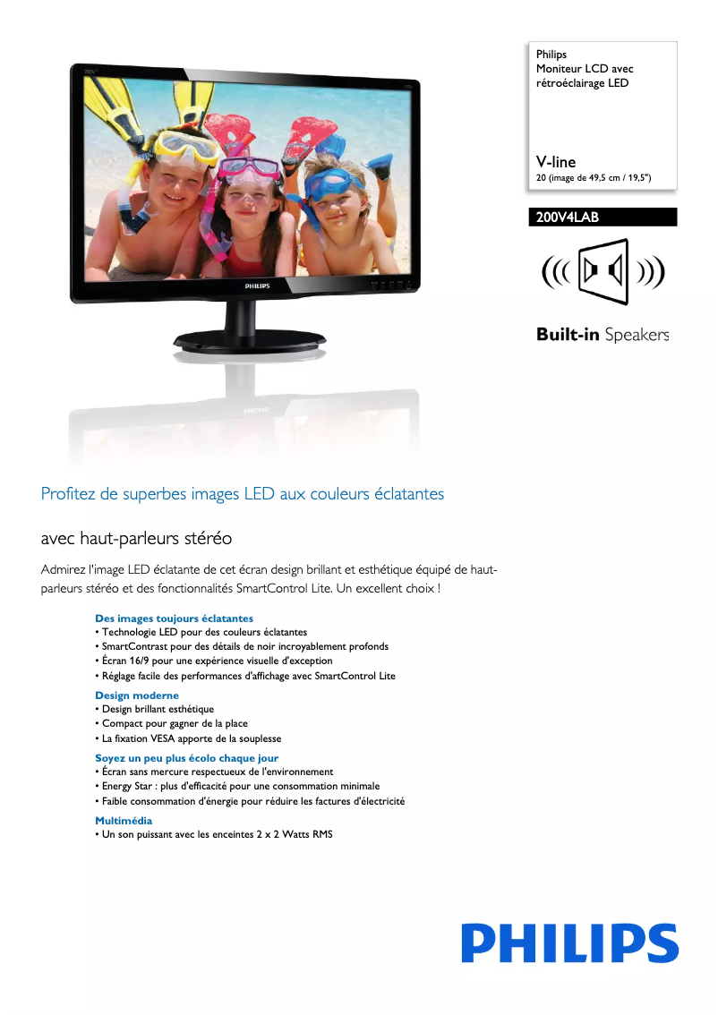 Page n°1 - Fiche technique Philips 200V4LAB