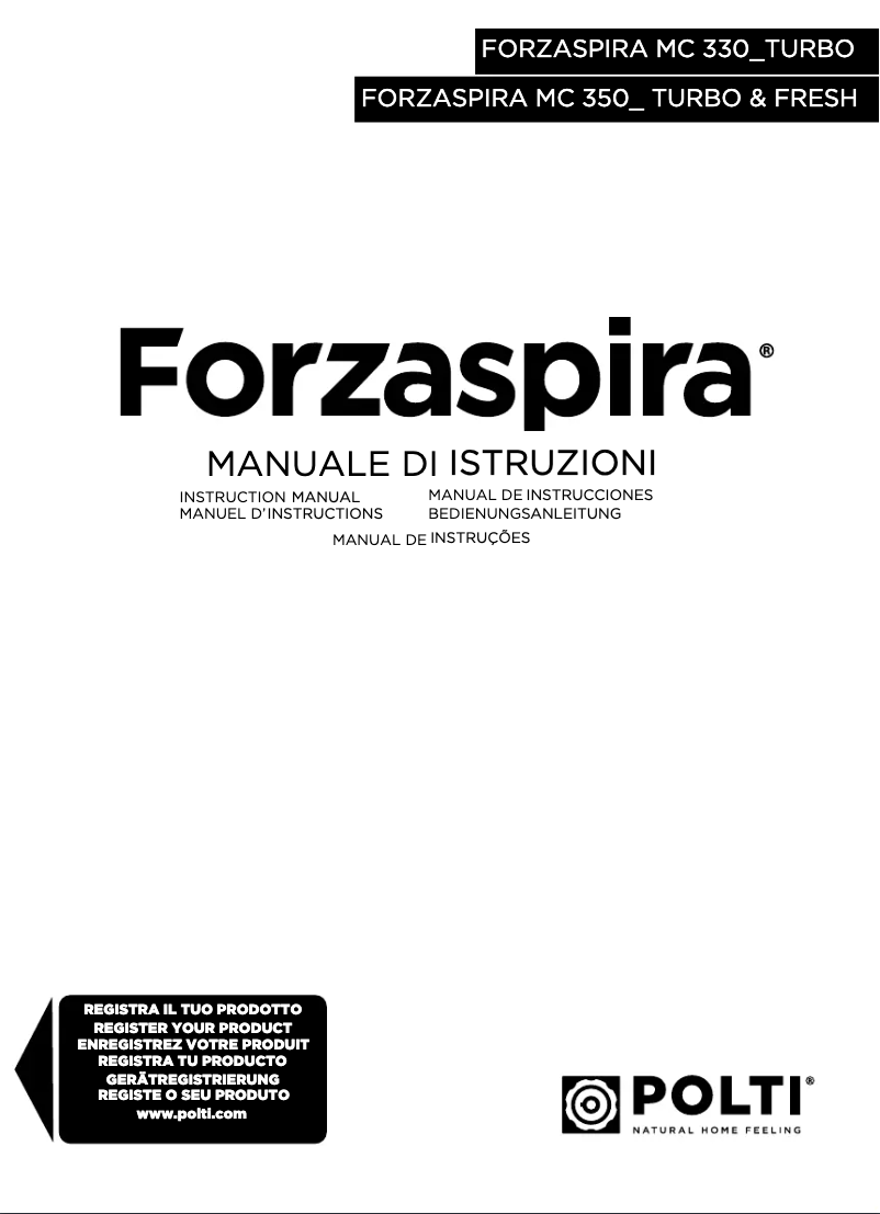 Page 1 de la notice Manuel utilisateur Polti Forzaspira MC350 Turbo Fresh