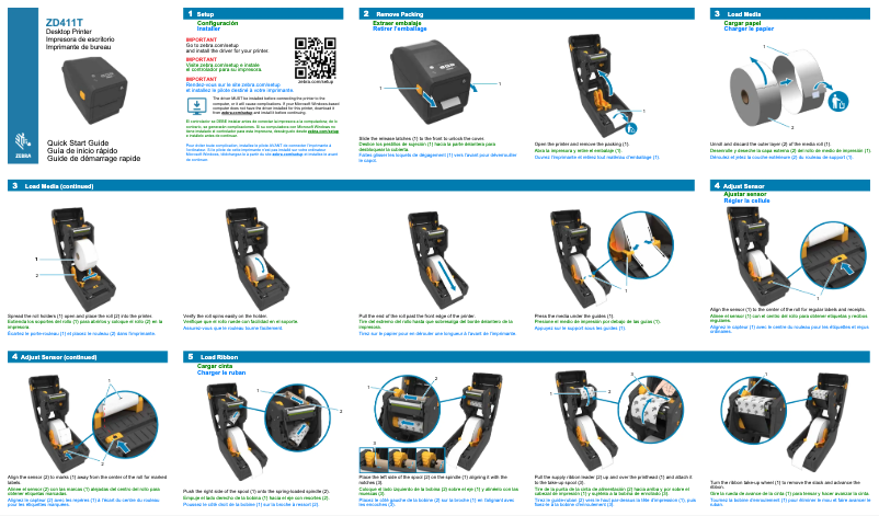 Page 1 de la notice Guide de démarrage rapide Zebra ZD411D