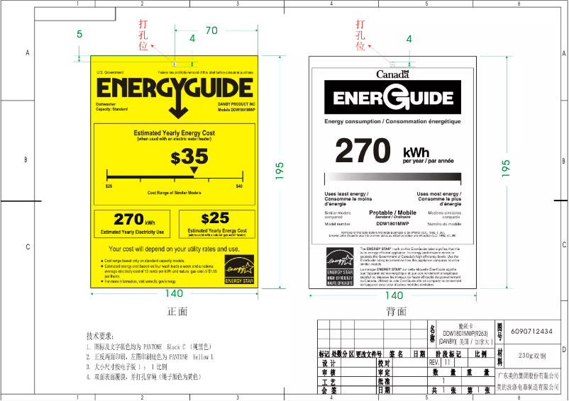 Page 1 de la notice Label énergétique Danby DDW1801MWP
