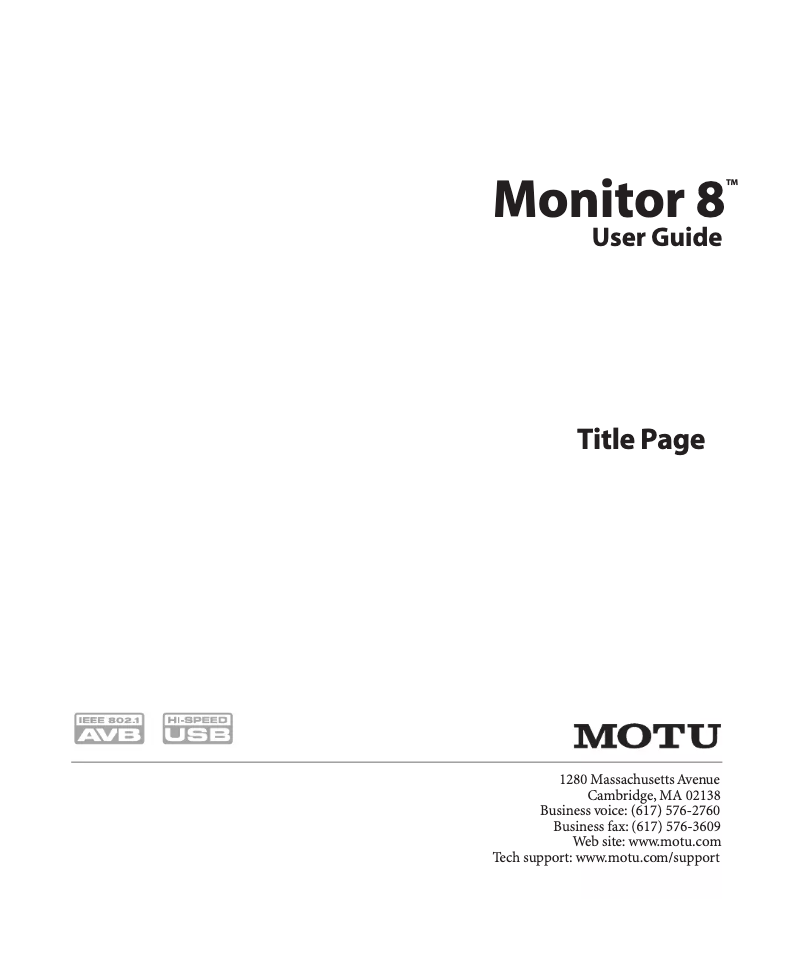 Page n°1 - Manuel utilisateur Motu Monitor 8