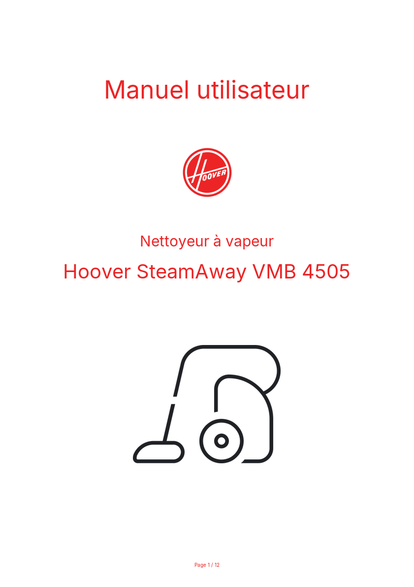 Page n°1 - Manuel utilisateur Hoover SteamAway VMB 4505