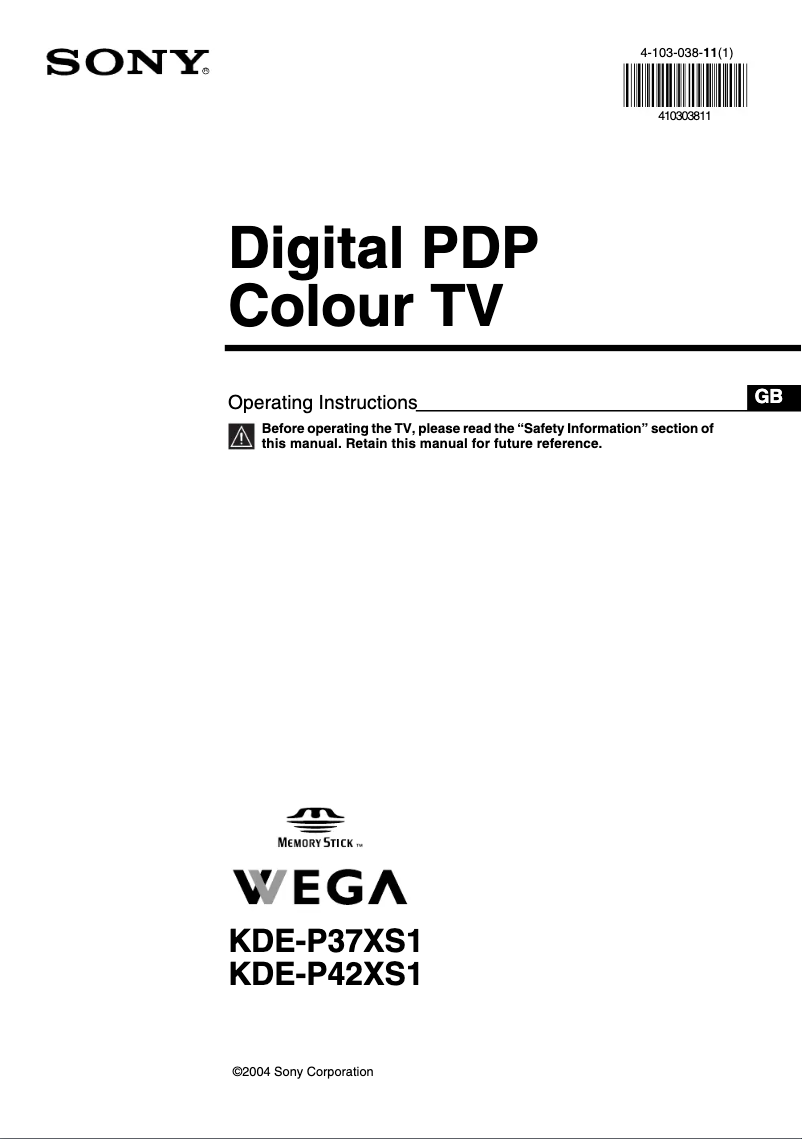 Page 1 de la notice Manuel utilisateur Sony KDE-P37XS1