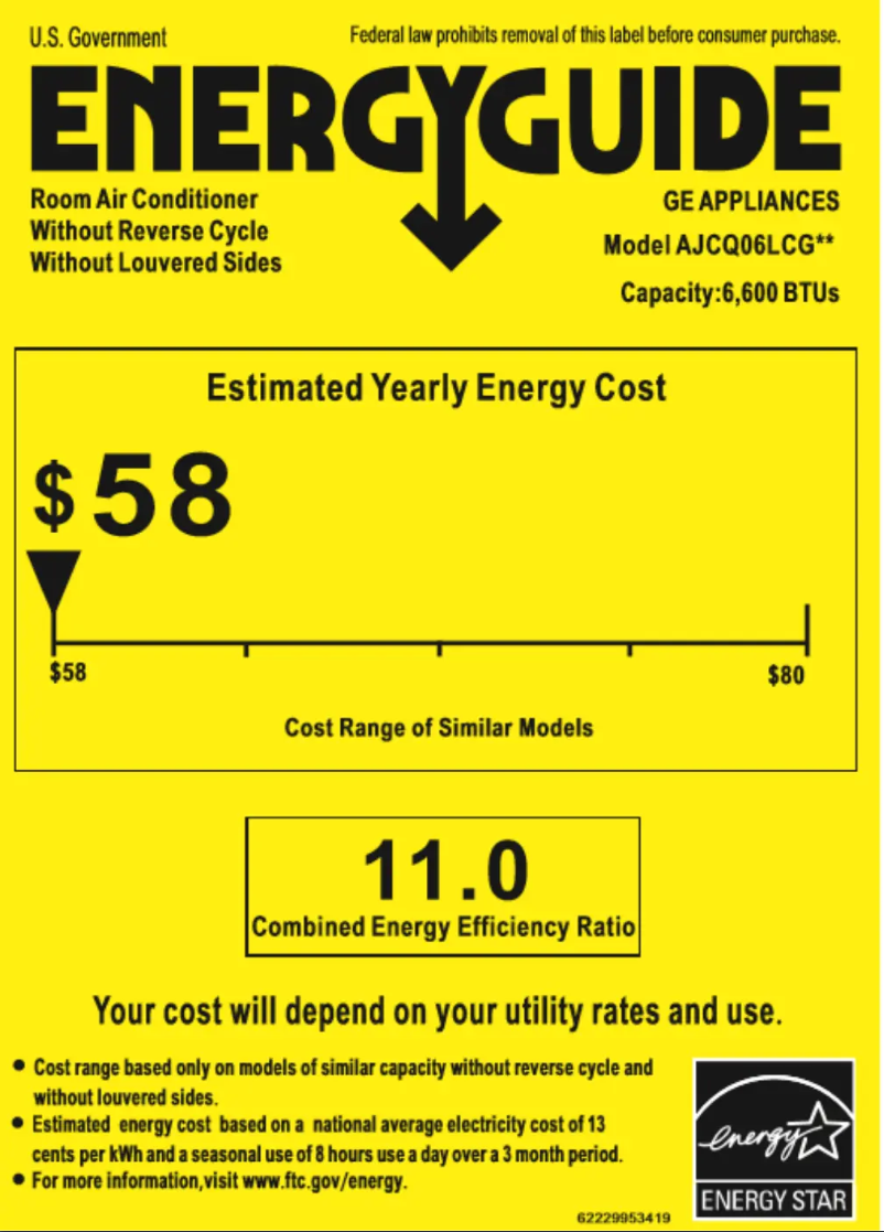 Página 1 del manual Etiqueta energética GE AJCQ06LCG