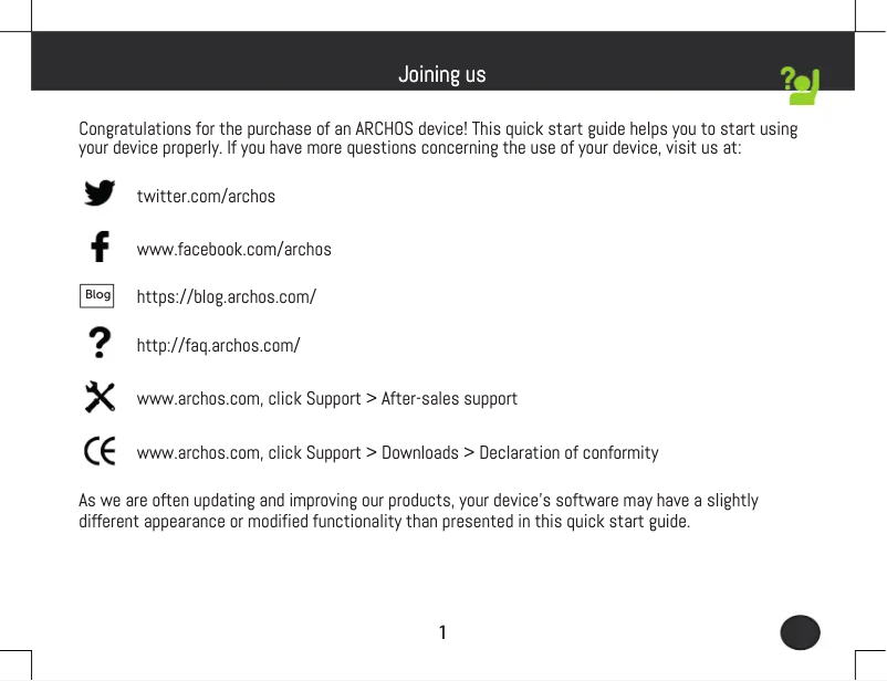 Page 1 de la notice Manuel utilisateur Archos e-Kart