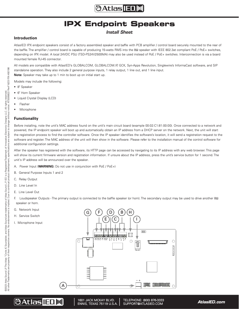 Page 1 de la notice Guide d'installation Atlas Sound IP-8SM