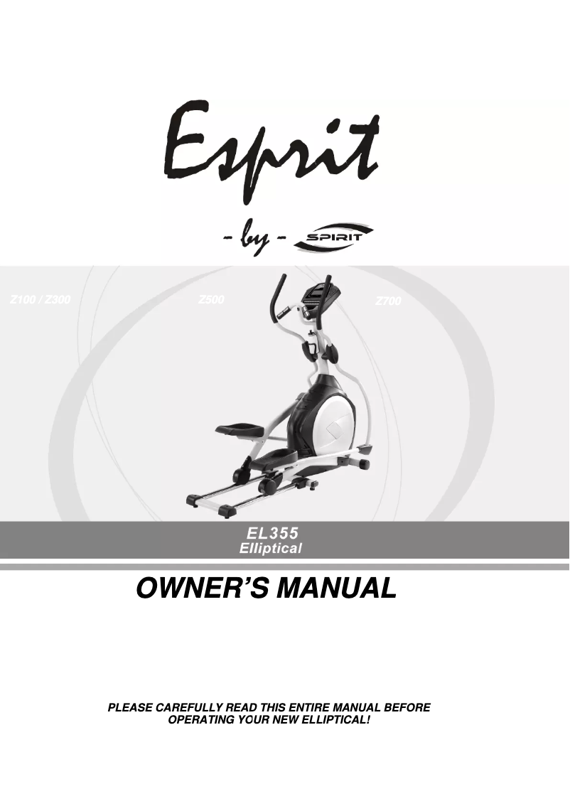 Page 1 de la notice Manuel utilisateur Spirit EL355 Elliptical