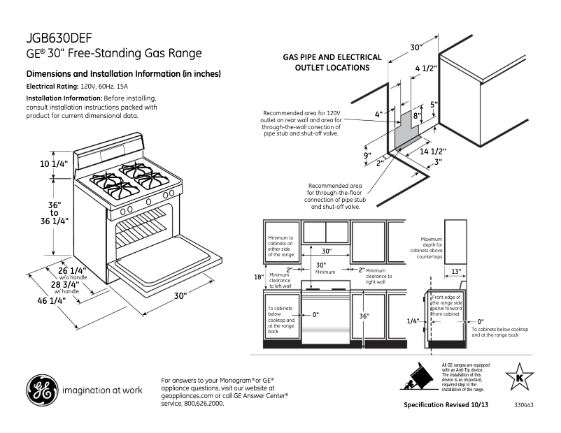 Page 1 of the manual Technical Sheet GE JGB630DEFCC
