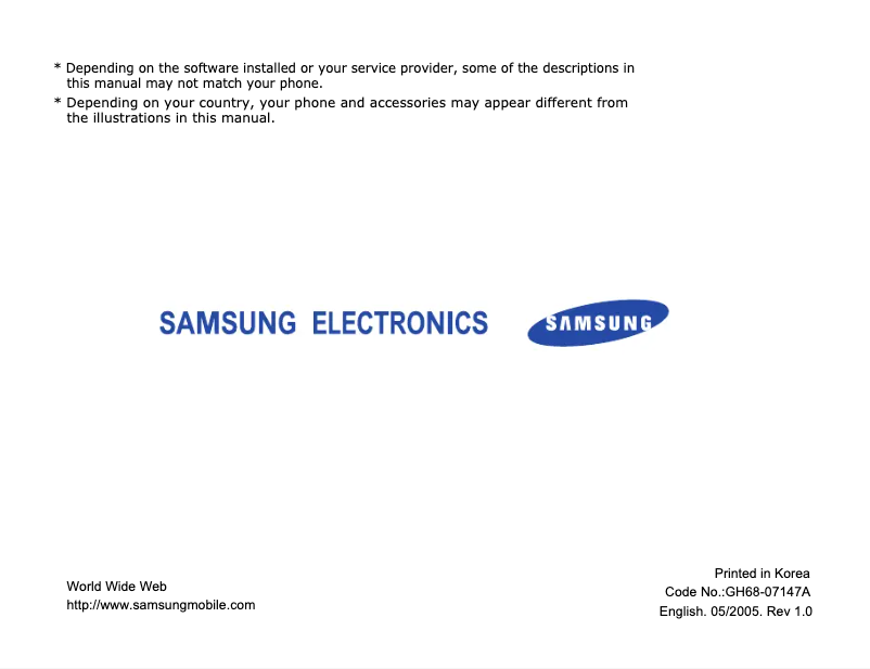 Image de la première page du manuel de l'appareil SGH-ZM60