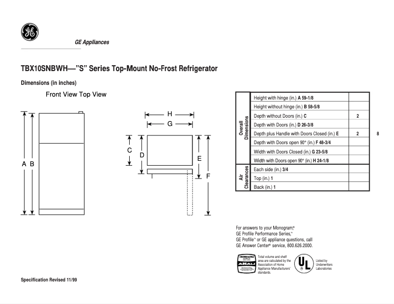 Página 1 del manual Ficha técnica GE TBX10SNBLWH