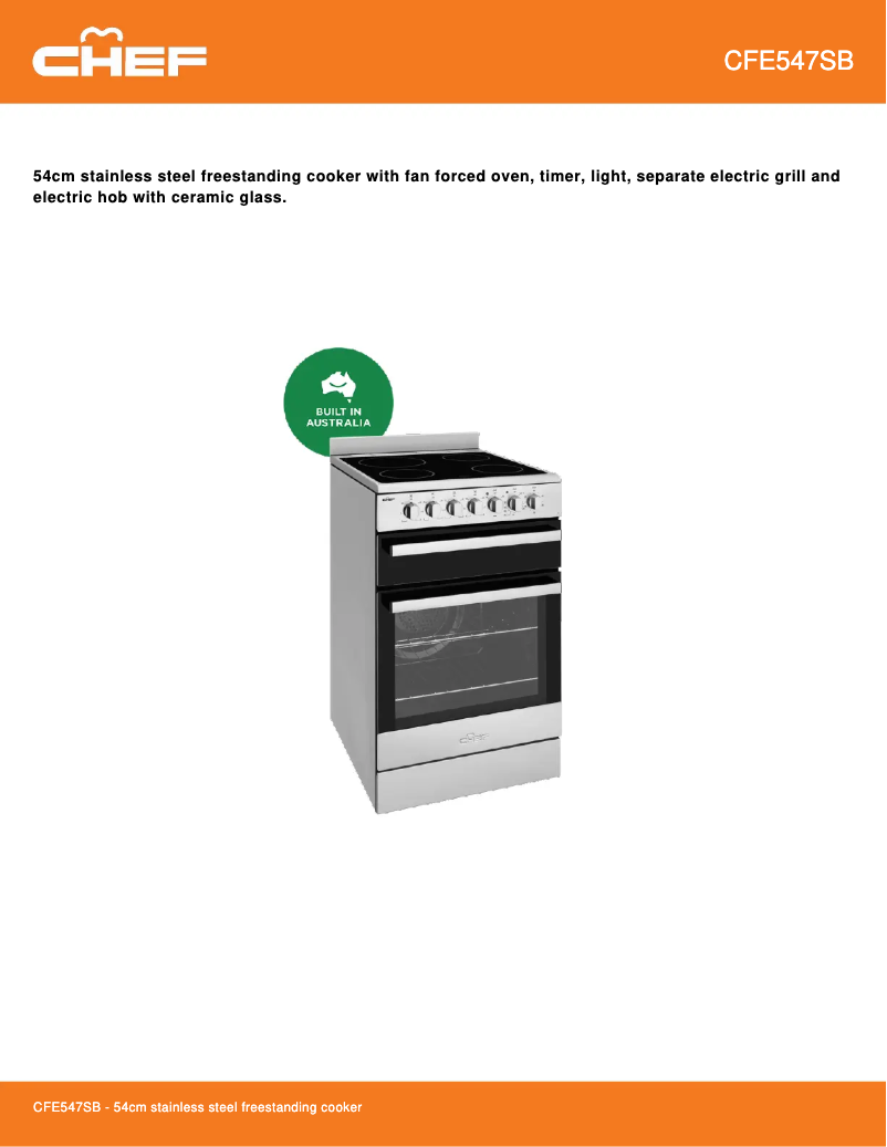 Page 1 de la notice Fiche technique Chef CFE547SB