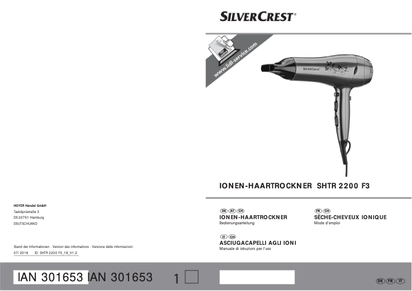 Page 1 de la notice Manuel utilisateur SilverCrest SHTR 2200 F3
