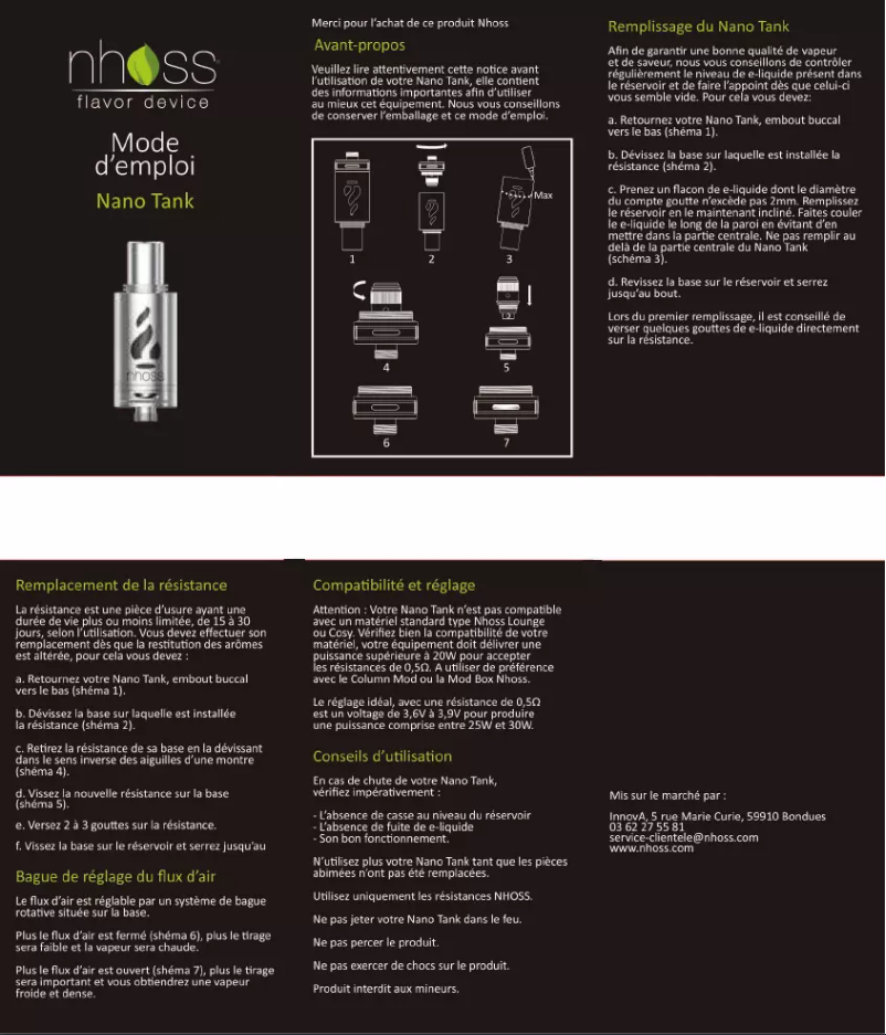 Page n°1 - Manuel utilisateur Nhoss Nano Tank