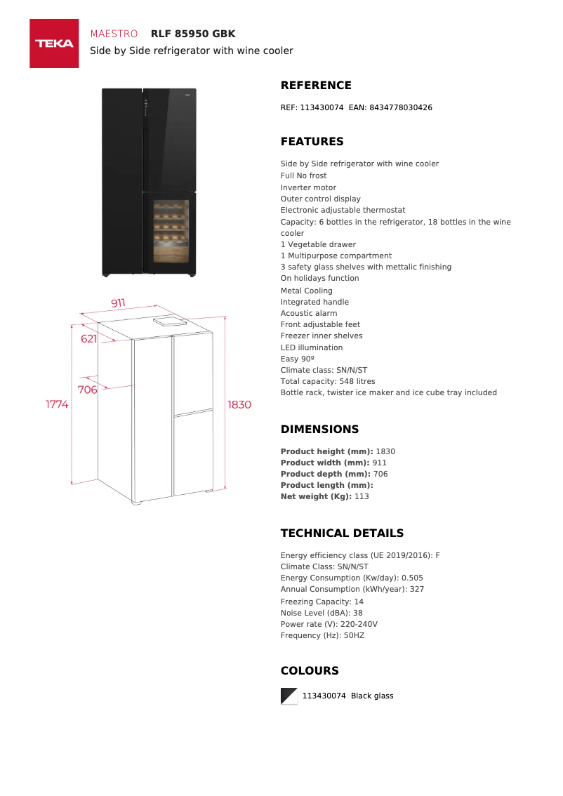 Page n°1 - Fiche technique Teka RLF 85950 GBK