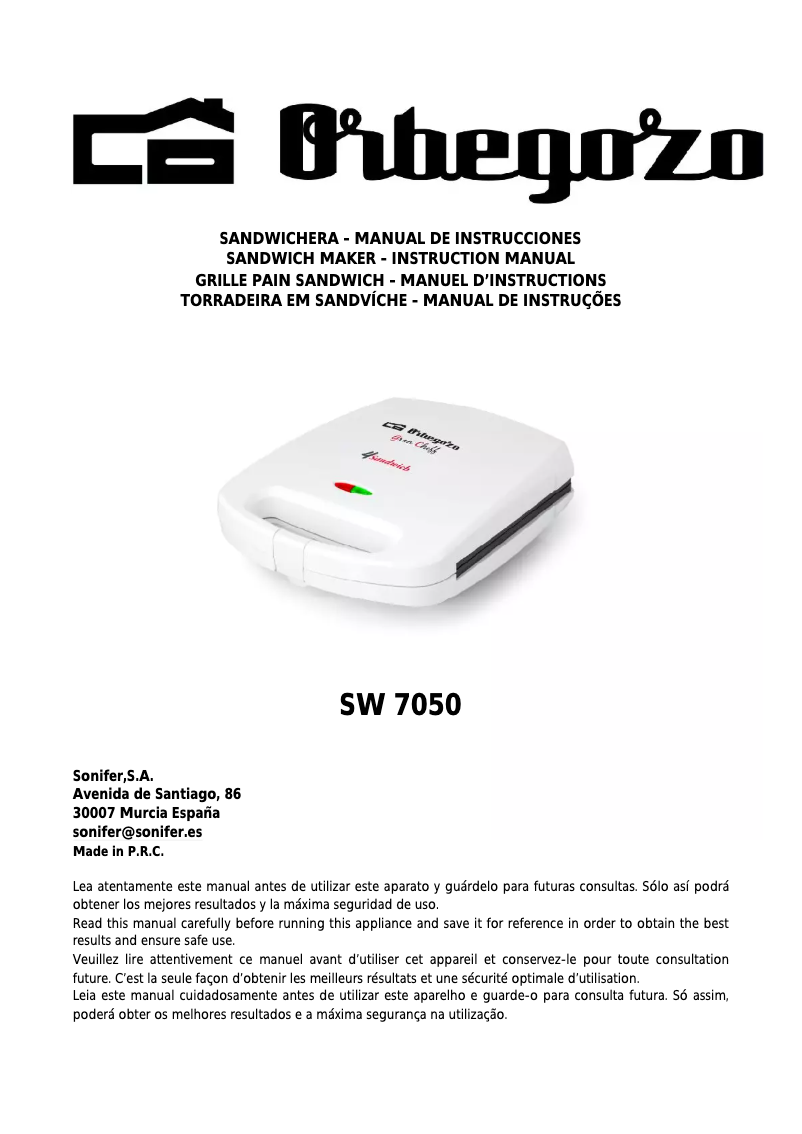 Página 1 del manual Manual de usuario Orbegozo SW 7050