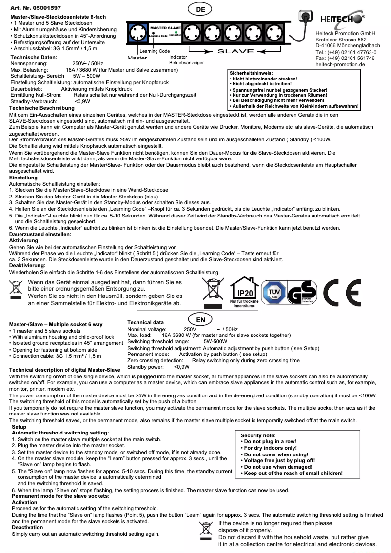 Page 1 de la notice Manuel utilisateur HeiTech Master Slave