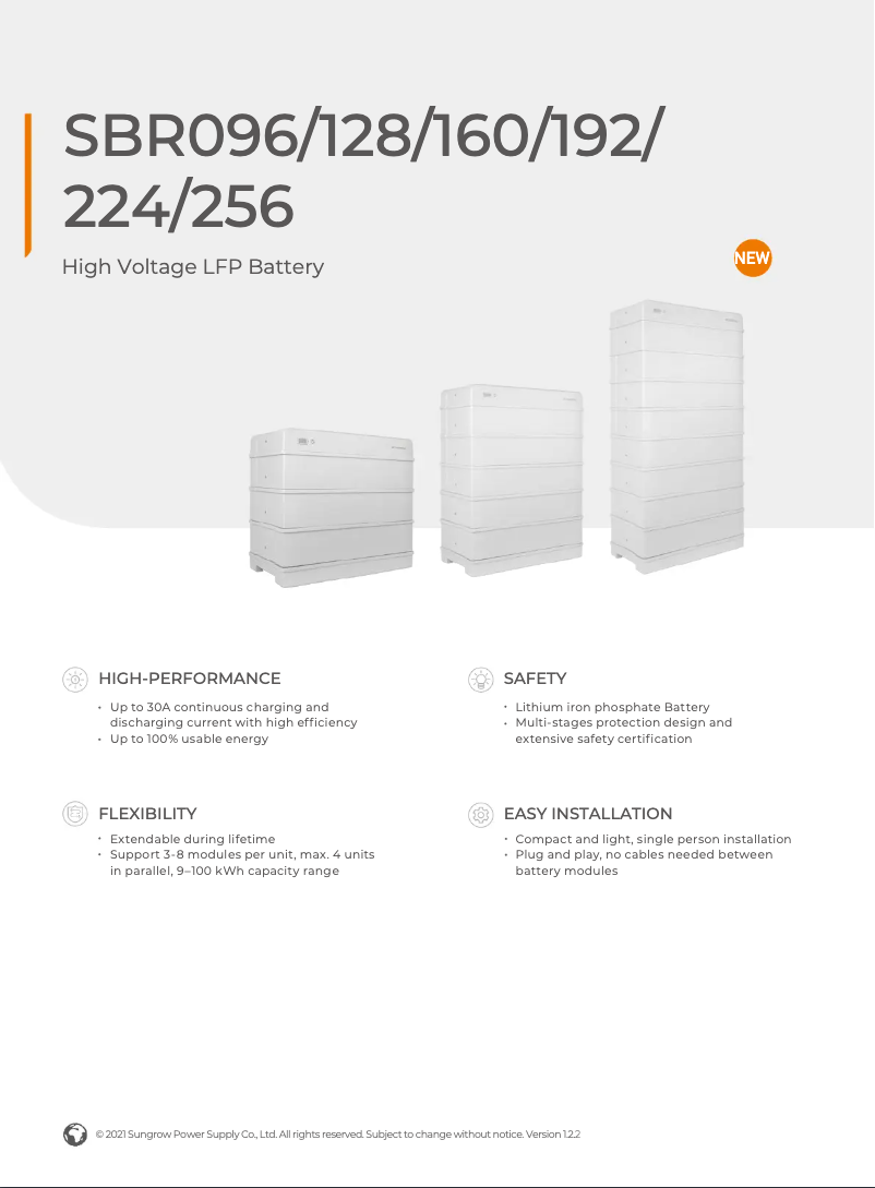 Page 1 de la notice Fiche technique Sungrow SBR160