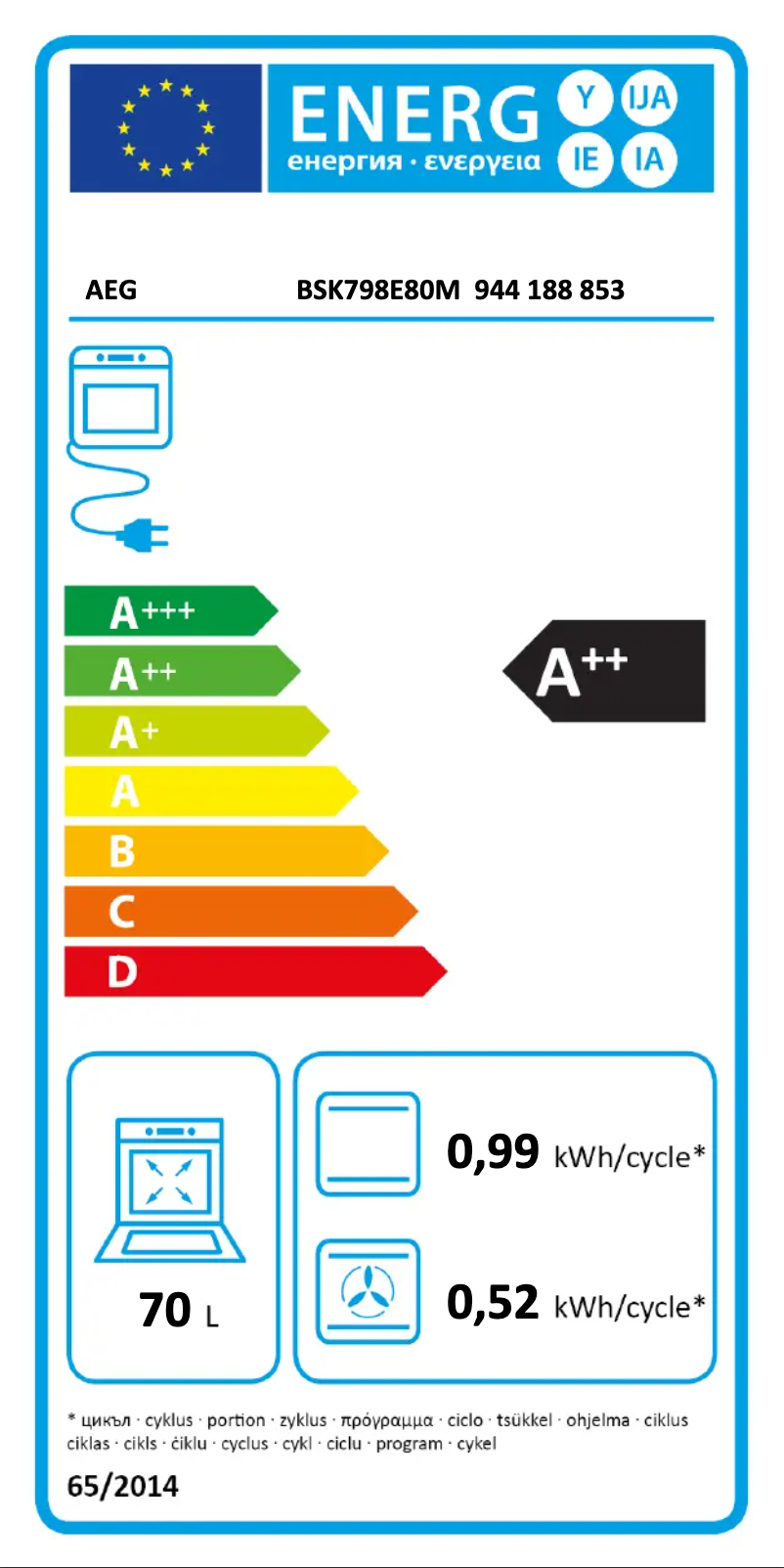 Page n°1 - Label énergétique AEG BSK798E80M