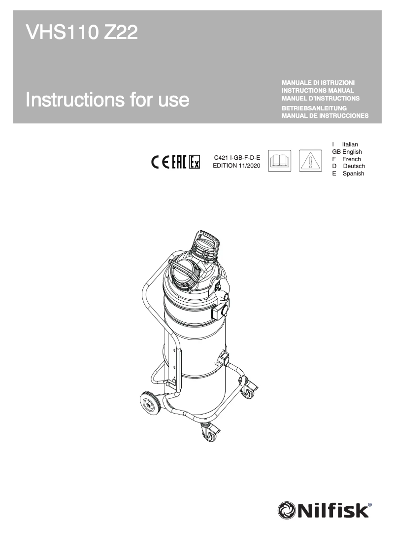 Page 1 de la notice Manuel utilisateur Nilfisk VHS110 Z22