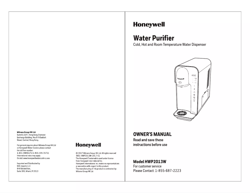 Page n°1 - Manuel utilisateur Honeywell HWP2013W