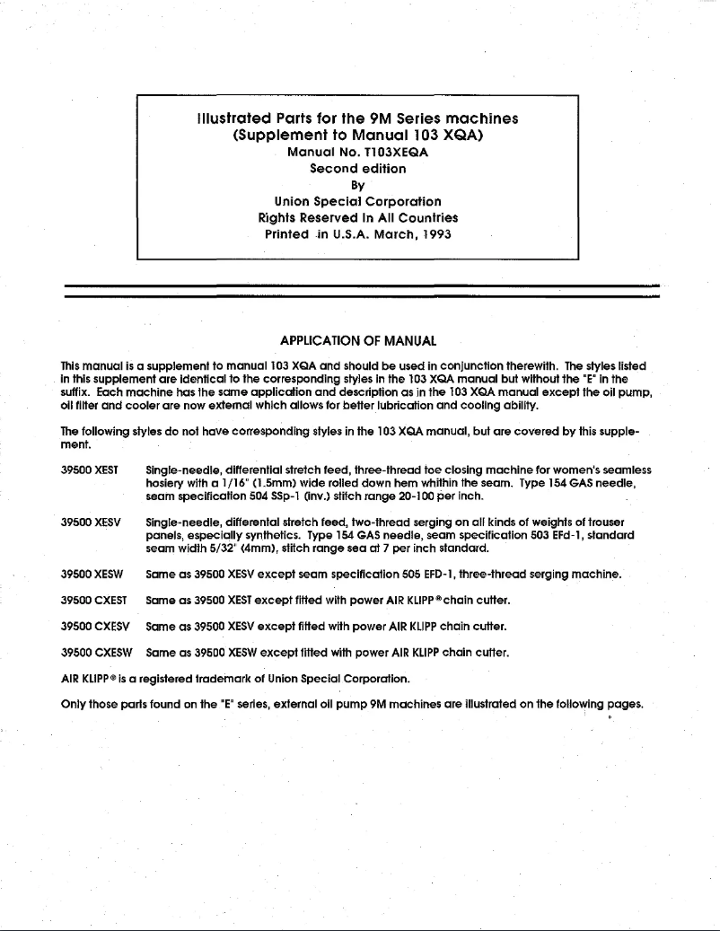 Page 1 de la notice Manuel utilisateur Union Special 39500CXESV