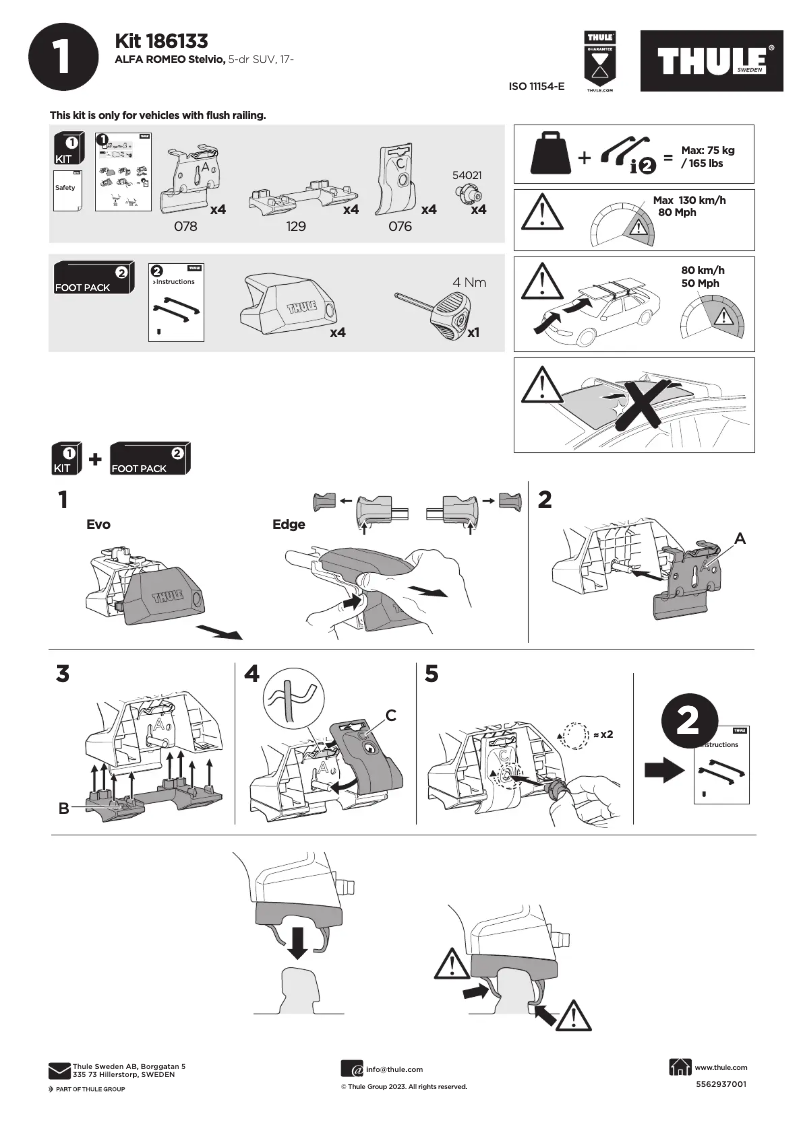 Page 1 de la notice Manuel utilisateur Thule Kit 186133