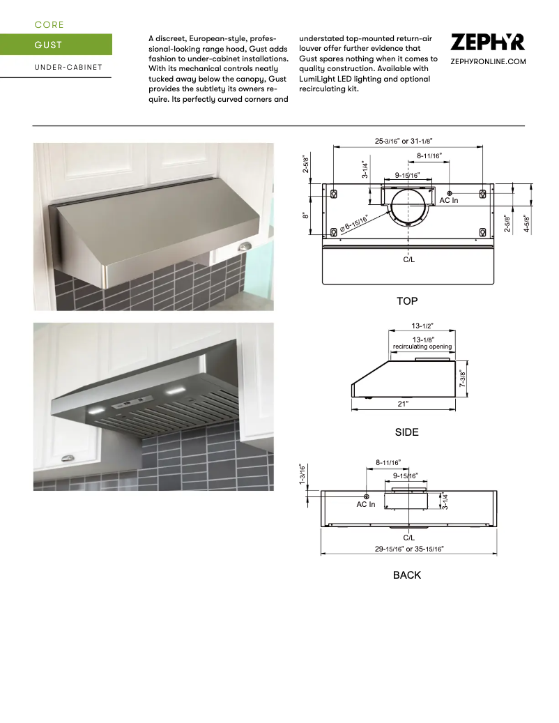 Page n°1 - Fiche technique Zephyr AK7136BS-BF