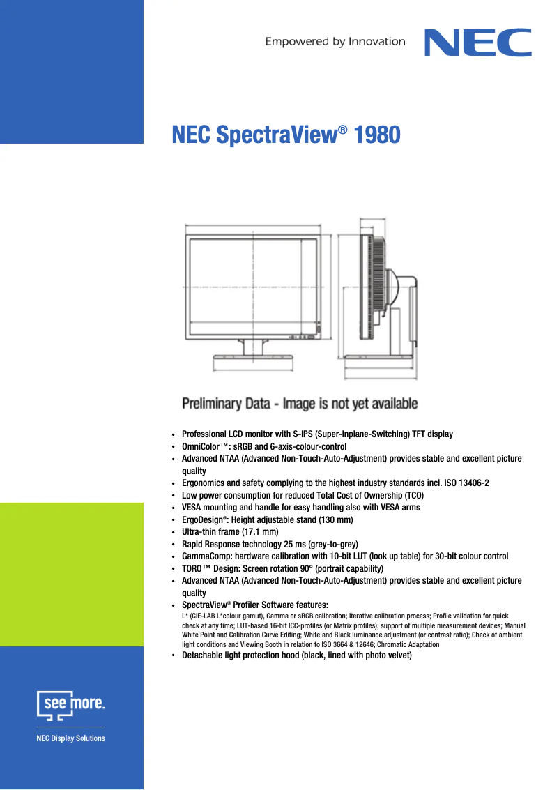 Página 1 del manual Ficha técnica NEC SpectraView 1980