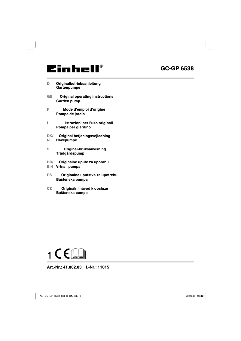 Page n°1 - Manuel utilisateur Einhell GC-GP 6538 Set