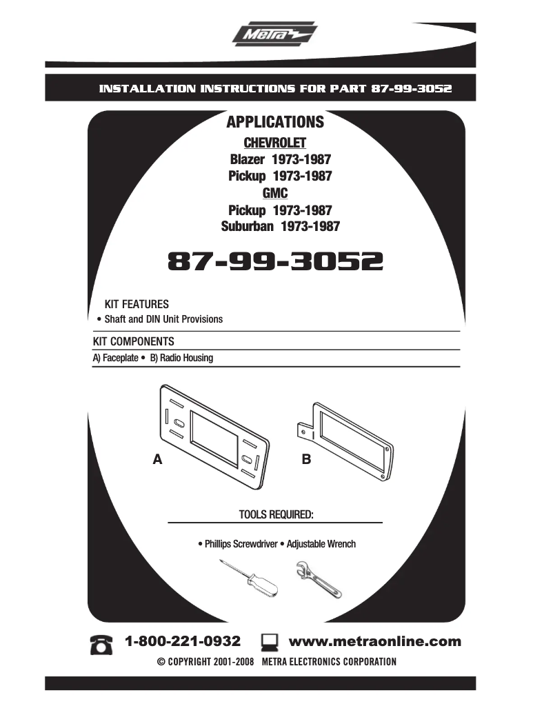 Page 1 de la notice Manuel utilisateur Metra 87-99-3052