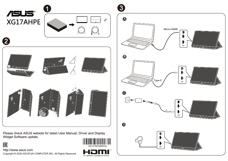 Page 1 de la notice Guide de démarrage rapide Asus ROG Strix XG17AHPE