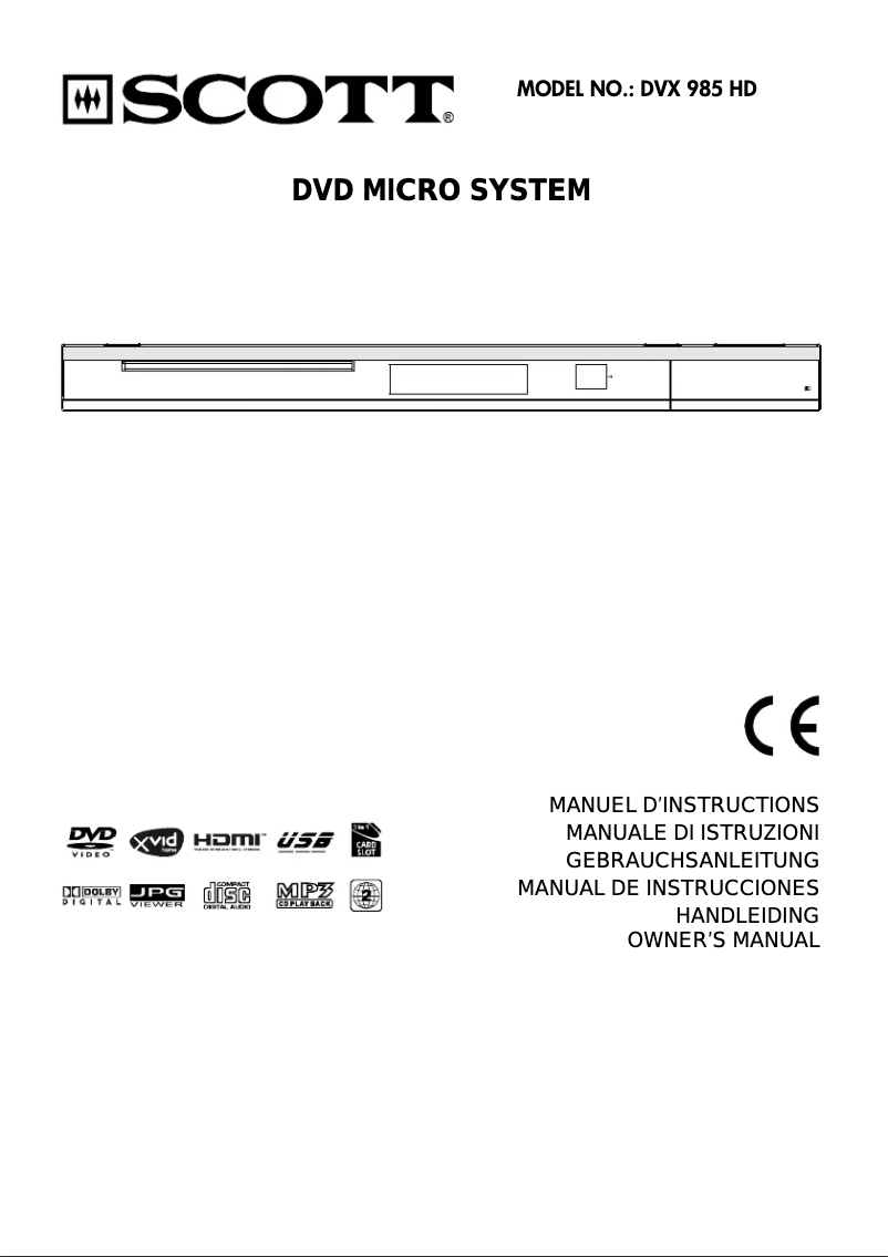 Page 1 de la notice Manuel utilisateur Scott DVX 985 HD Holmes