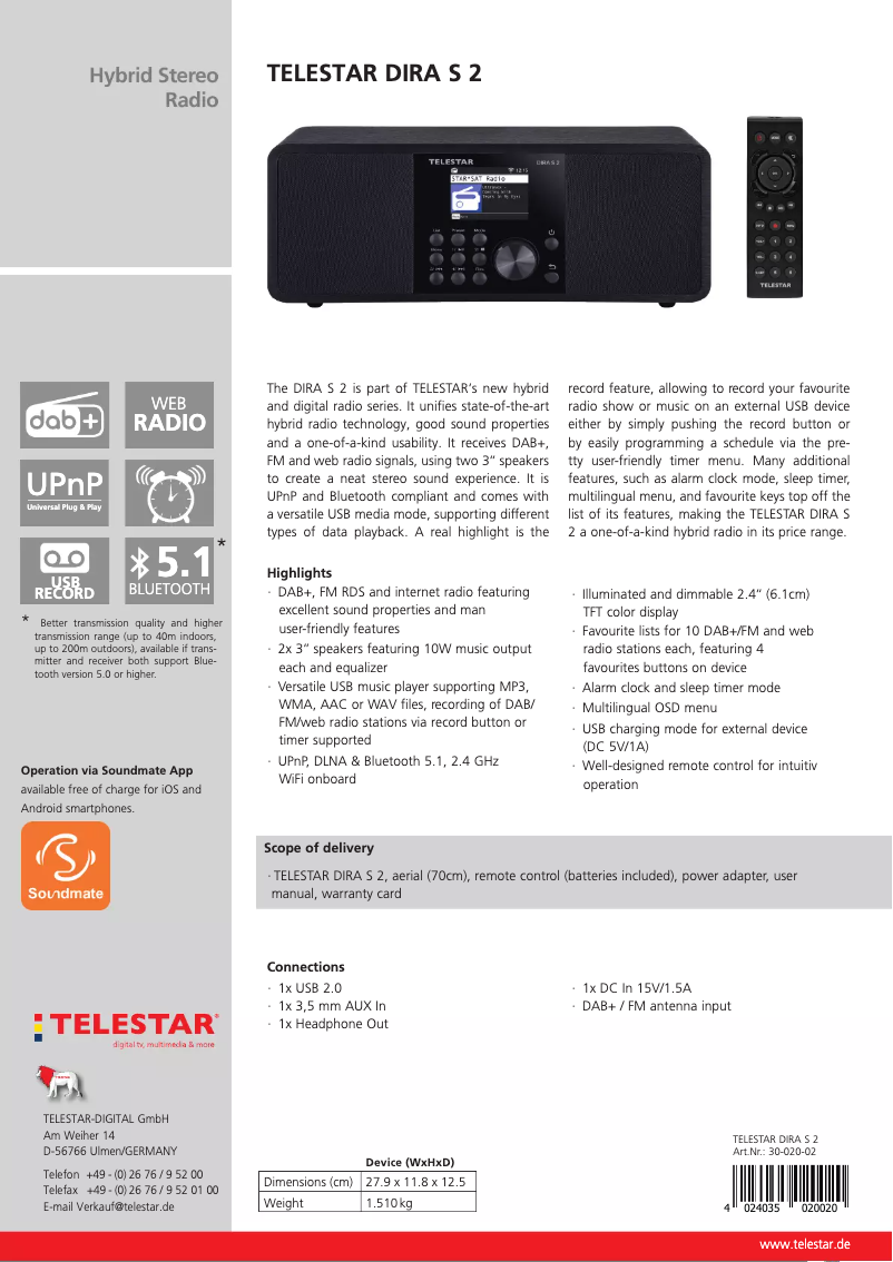 First page image of the manual for DIRA S 2