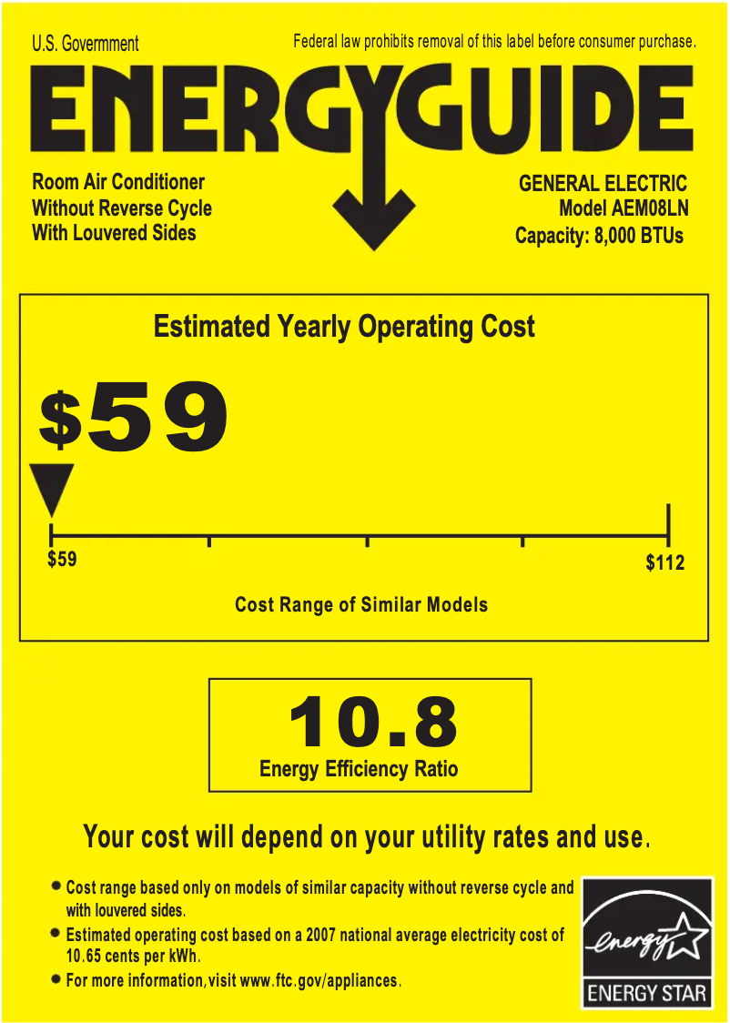 Page n°1 - Label énergétique GE AEM08LN