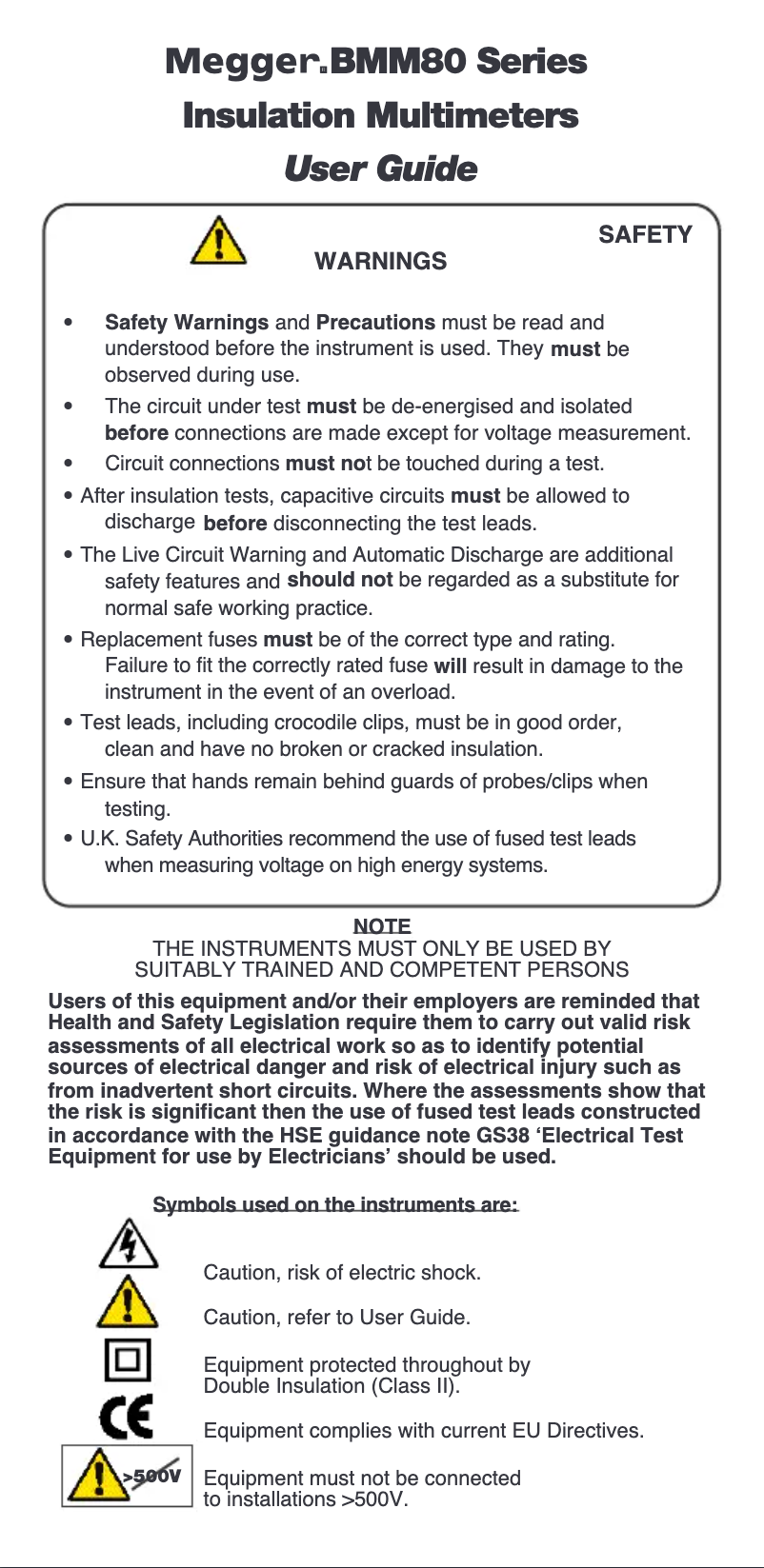 Page 1 de la notice Manuel utilisateur Megger BMM80
