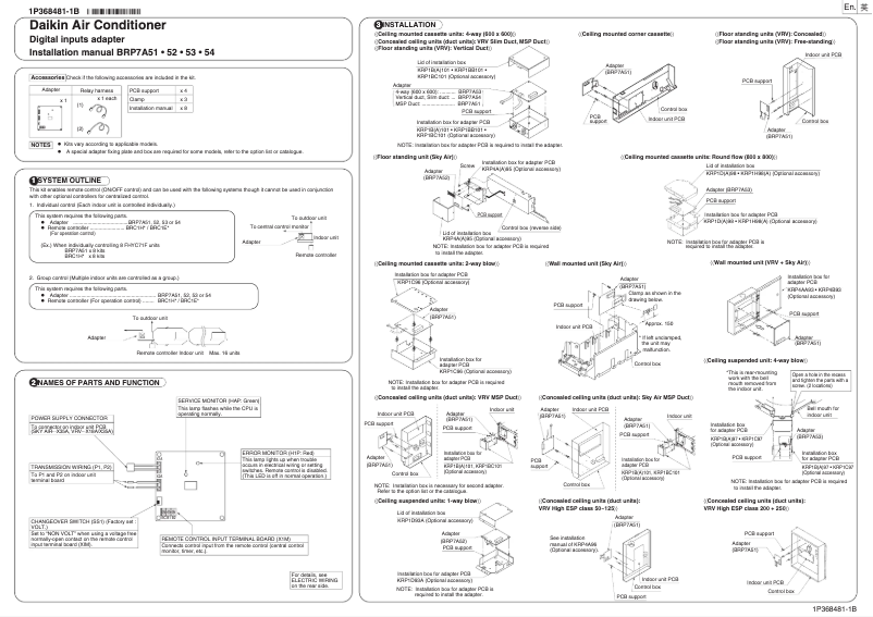 Page 1 de la notice Manuel utilisateur Daikin BRP7A53