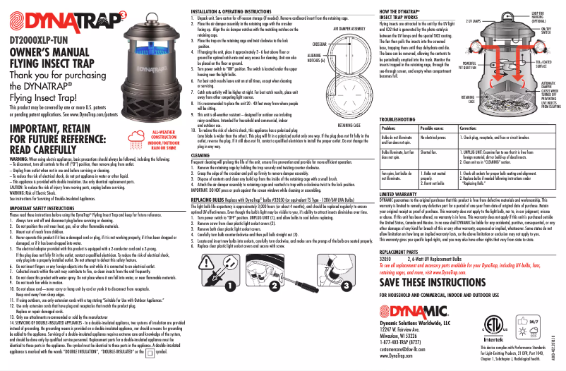Página 1 del manual Manual de usuario Dynatrap DT2000XLP-TUN