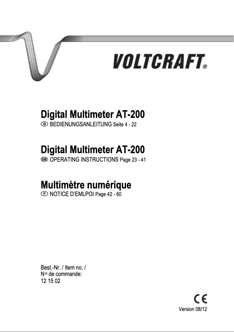 Page 1 de la notice Manuel utilisateur Voltcraft AT-200