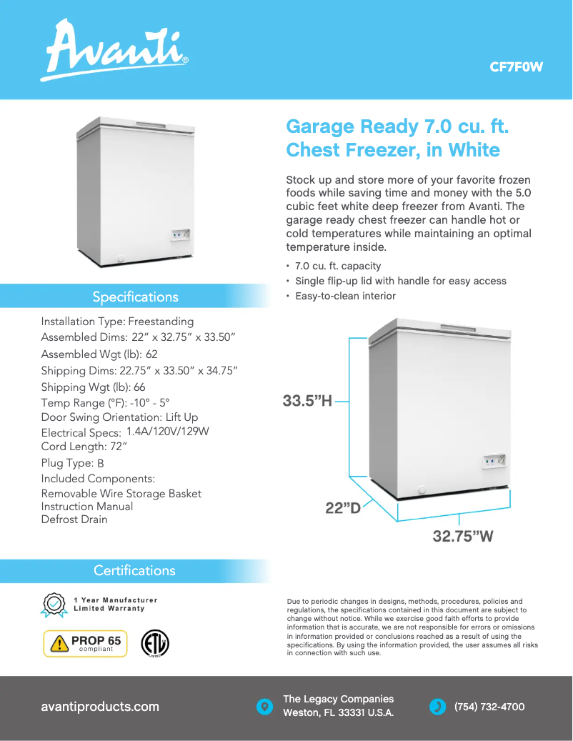 Page n°1 - Fiche technique Avanti CF7F0W