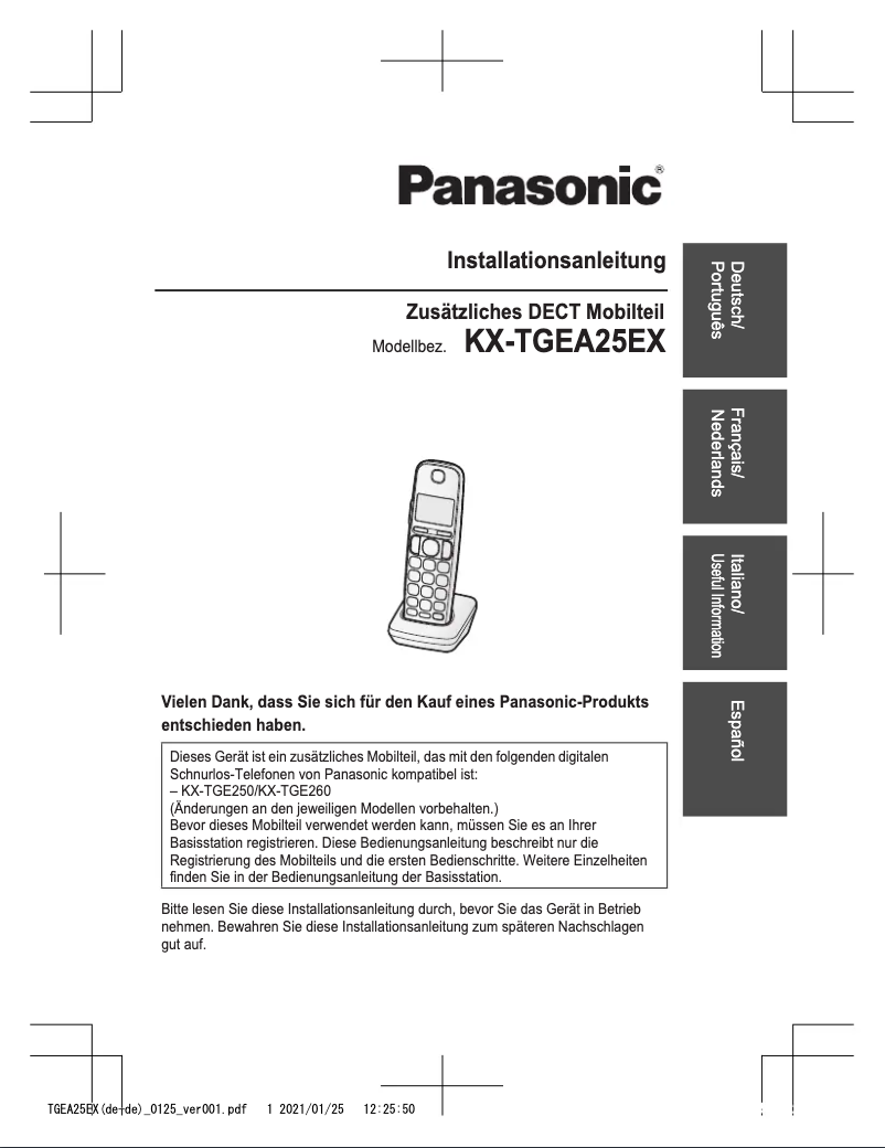 Page n°1 - Manuel utilisateur Panasonic KX-TGEA25EX