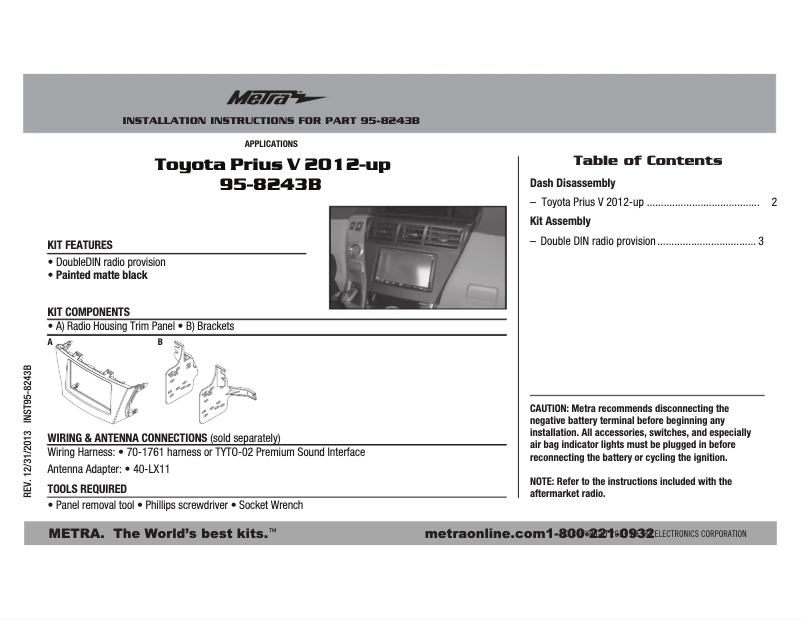 Page 1 de la notice Manuel utilisateur Metra 95-8243B