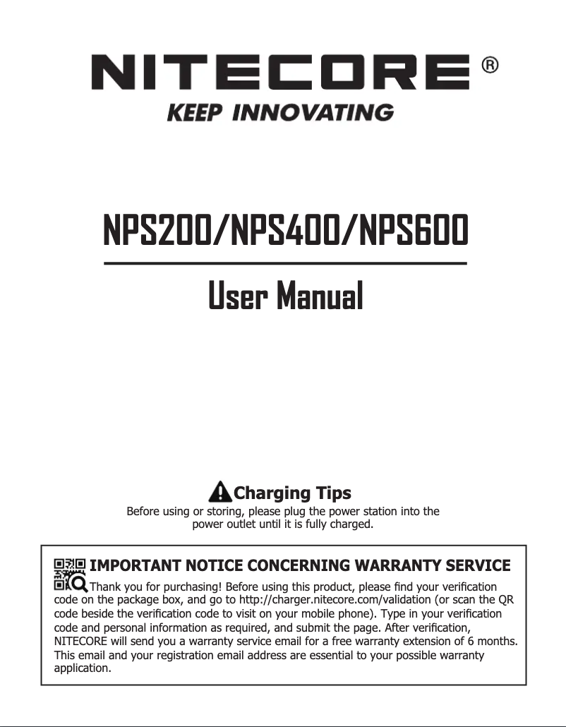 Page 1 de la notice Manuel utilisateur Nitecore NPS600