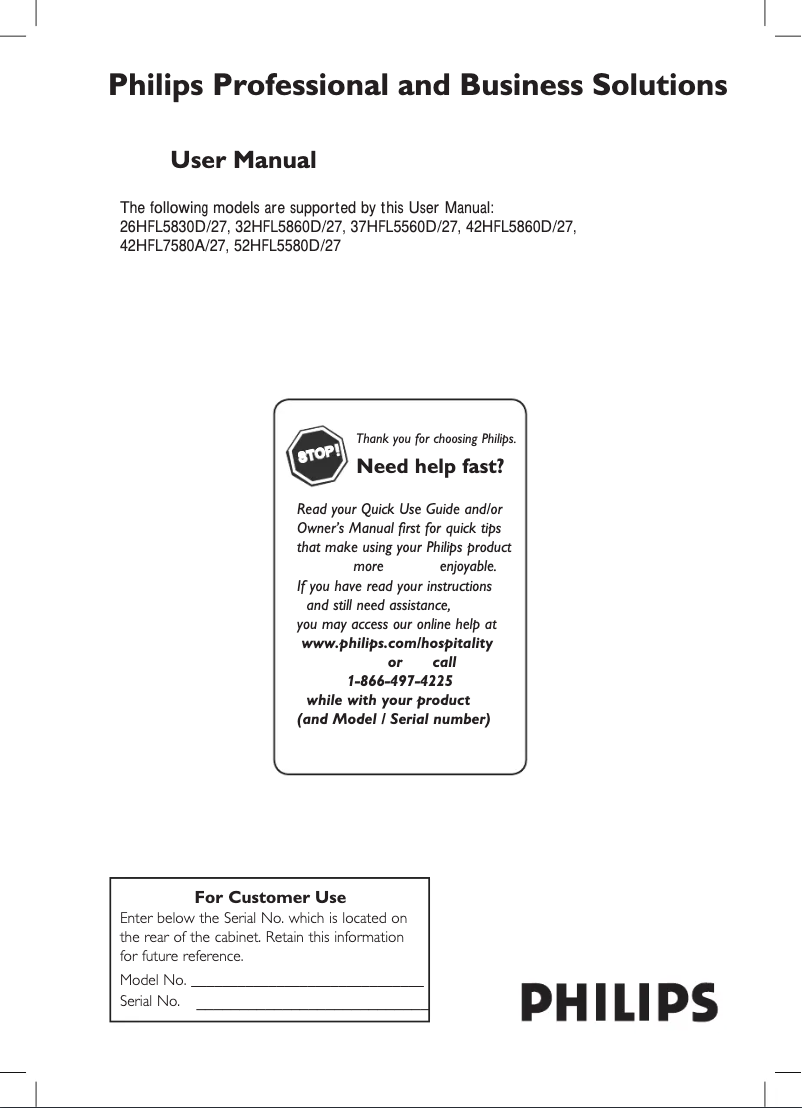 Page n°1 - Manuel utilisateur Philips 26HFL5830H